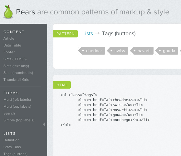 Pears: html and css common patterns