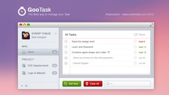 To do list app interface PSD