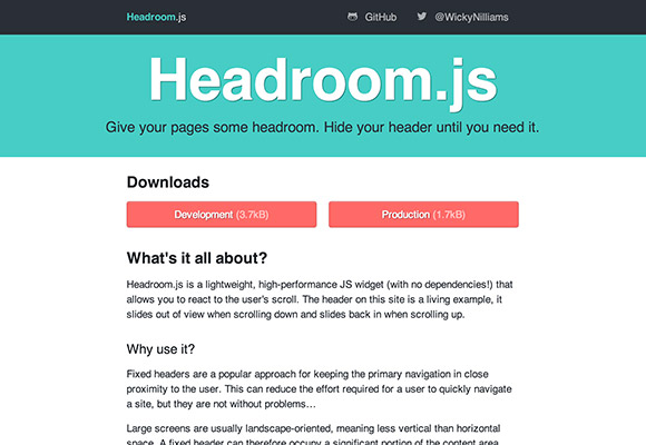 Headroom.js - A plugin for hiding headers