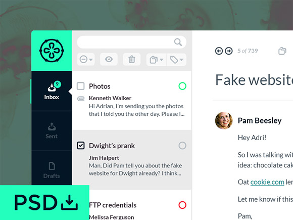 Jelo mail app template PSD