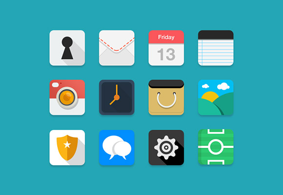 12 flat & coloured PSD icons