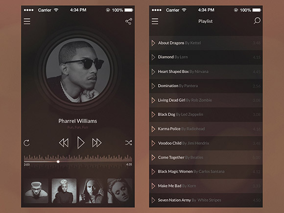 iOS7 vintage music player PSD