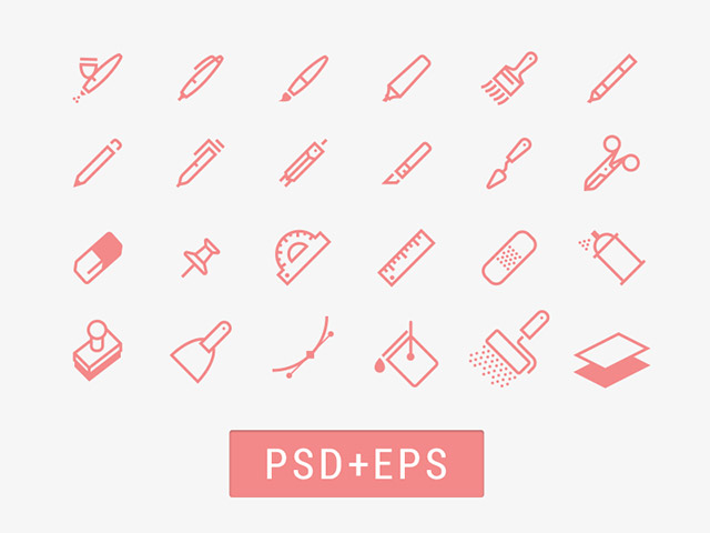 Drawing tools icons PSD
