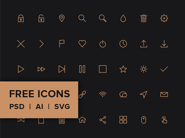 40 tiny icons - PSD, AI, SVG & Webfont