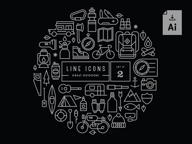 Gravual line icons – Set 2- Great Outdoors