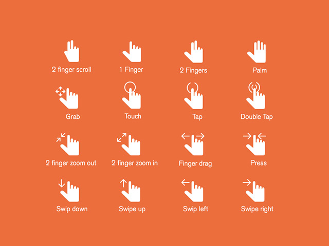 16 hand gestures icons