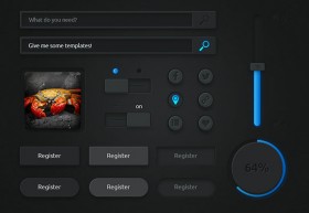 Dark & blue UI kit PSD