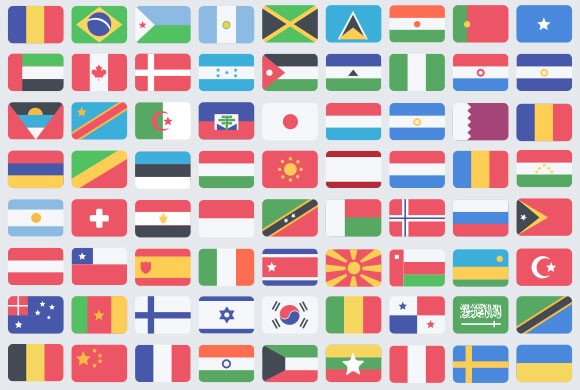 100 flat flag PSD icons