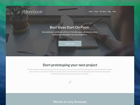 Notebook - Free Landing Page PSD Template