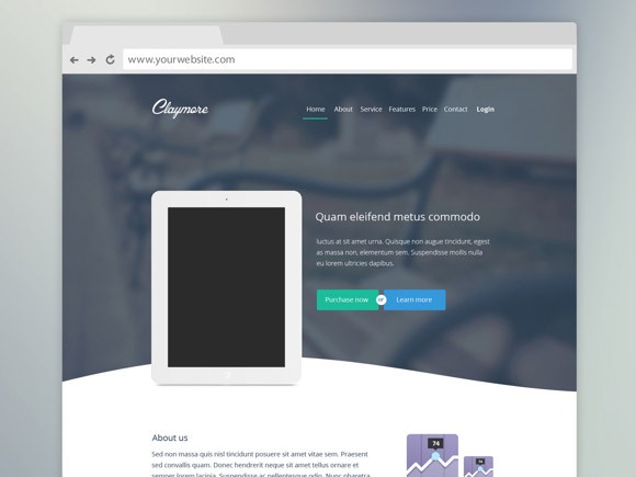 Claymore is a landing page template best suitable for presenting apps. Free PSD created by Andreansyah Setiawan.
