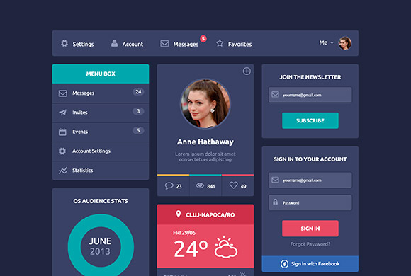 Flat design UI - HTML5 + CSS3