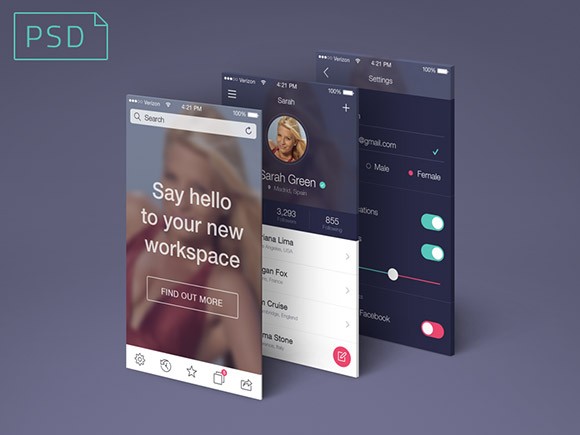 App screens perspective PSD mockup