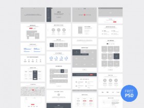 One-page website wireframes PSD