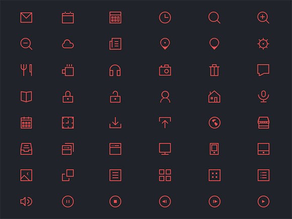 48 thin icons PSD