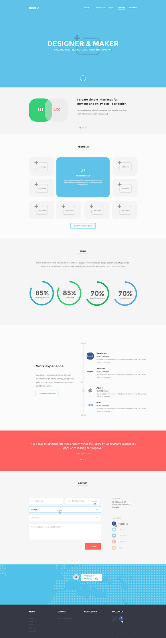 Resume page template PSD detailed view