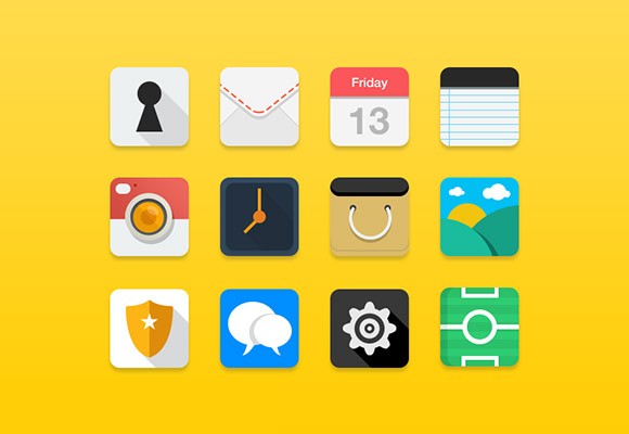 12 flat icons PSD