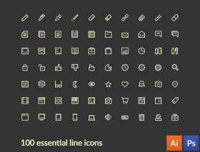 LineArt - 100 essential line icons free PSD