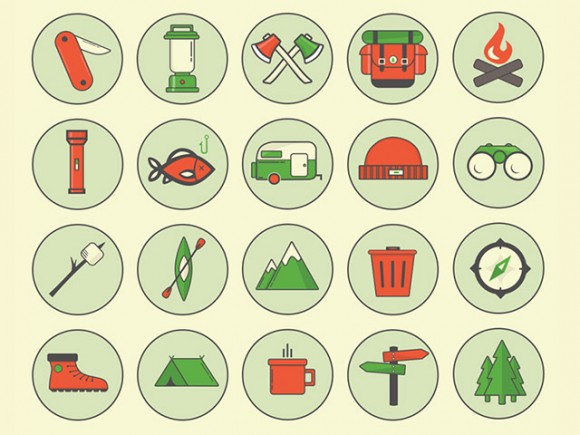 Camping outdoor icons - PSD