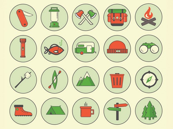 Camping outdoor icons - PSD - Freebiesbug