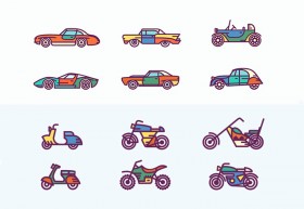 Retro vehicles icons AI