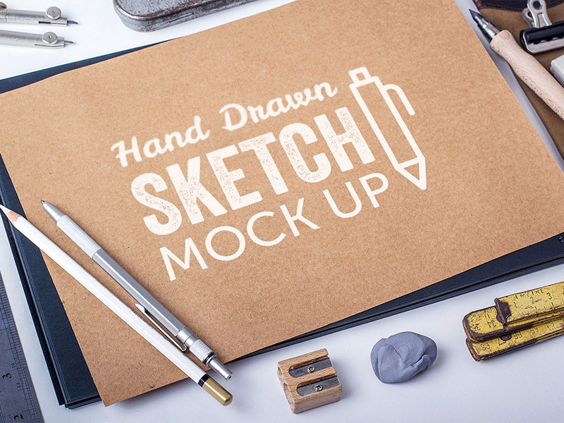 Paper Sketch Mockup Composition PSD Editable Template