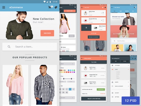 Materia - eCommerce app design - Freebiesbug