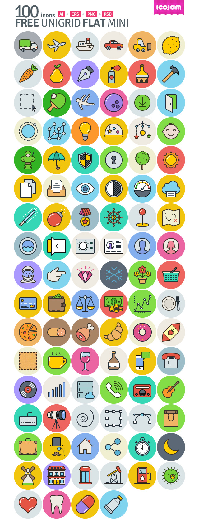 Unigrid 100 Free Flat Icons Freebiesbug