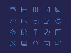 20 simple line icons PSD