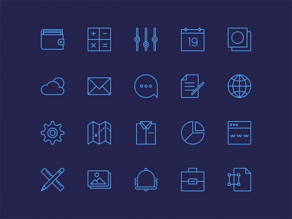 20 simple line icons PSD