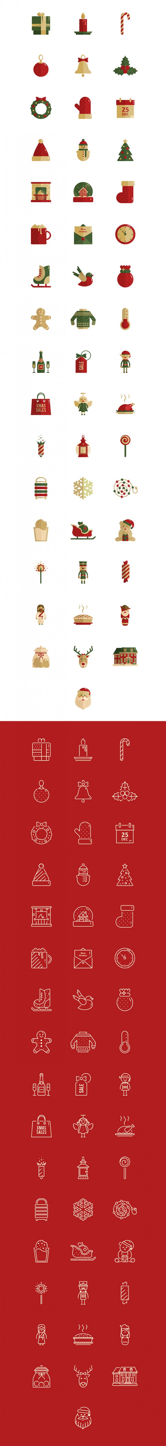 100 Christmas vector icons - Detailed image