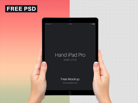 iPad Pro PSD mockup held by hands