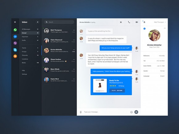 Chat dashboard - PSD app concept (Full view)