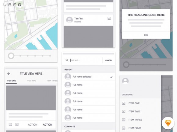 Free Uber iOS wireframe kit for Sketch