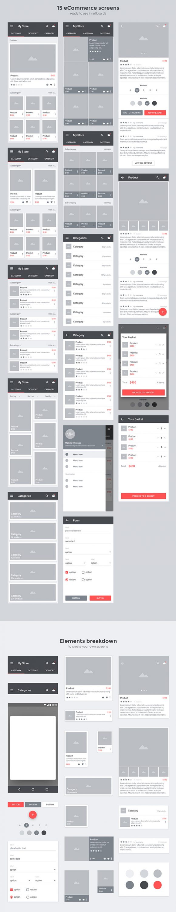 Carbon: Material UI kit - Full preview