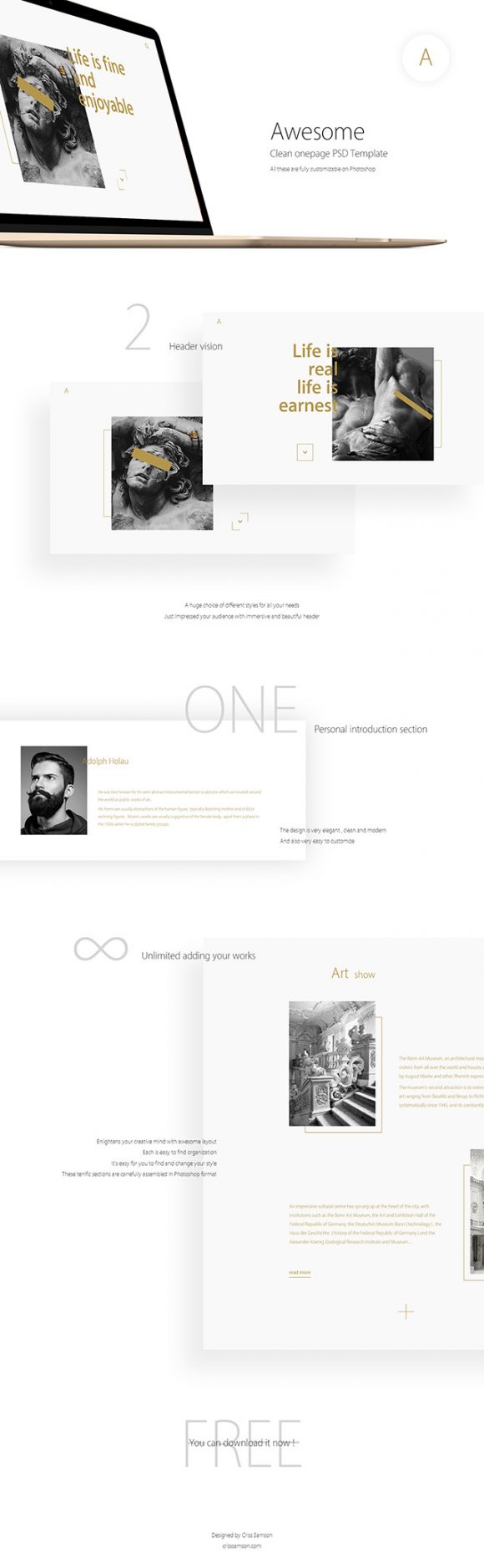 Clean OnePage PSD template - Full preview