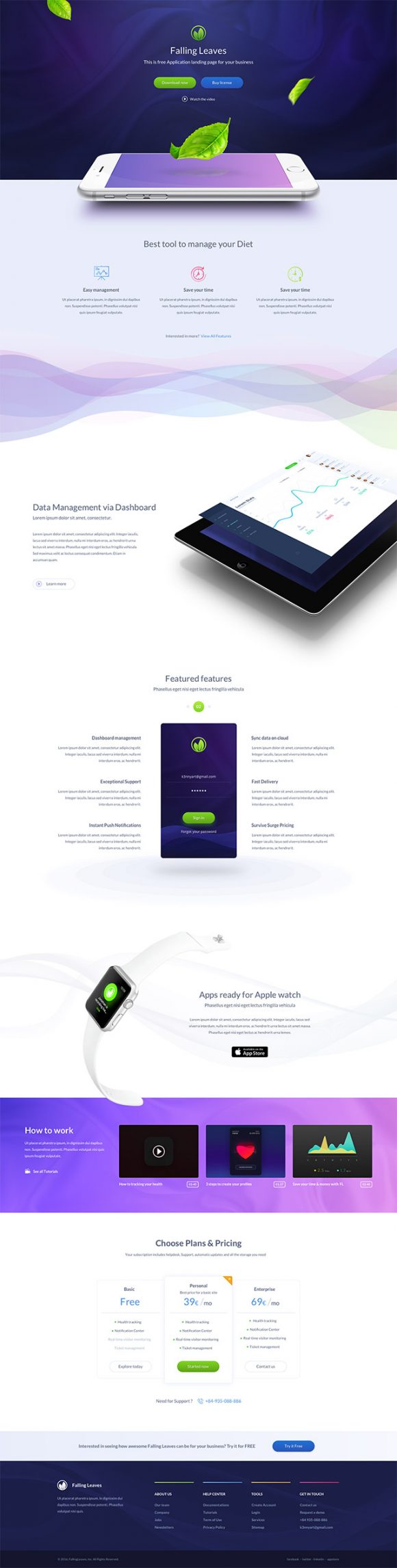 One Page landing template for mobile apps - Full preview