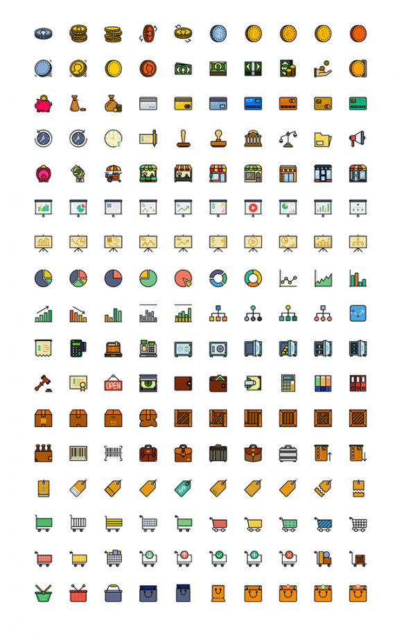 170 Retro Business icons for Sketch - Full preview