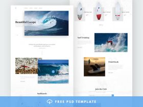 Blog and e-commerce PSD template for surfers