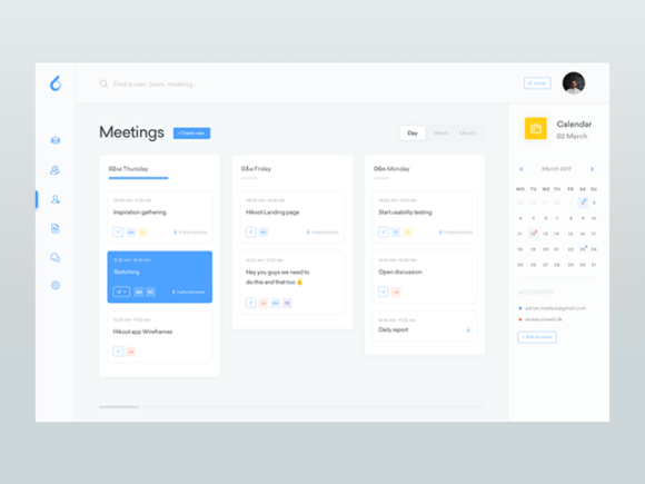ooto dashboard template: The meeting screen