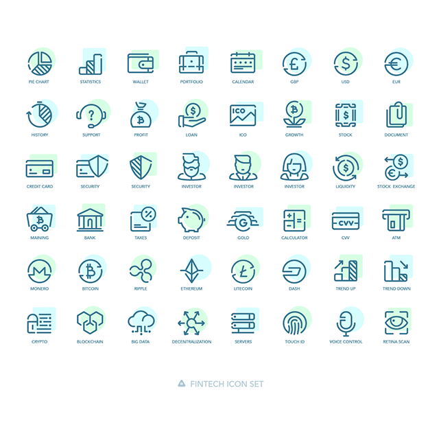 Preview of all 48 coloured fintech icons