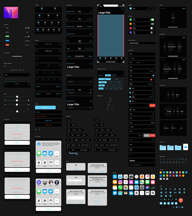 iOS 11 UI kit - Dark version preview