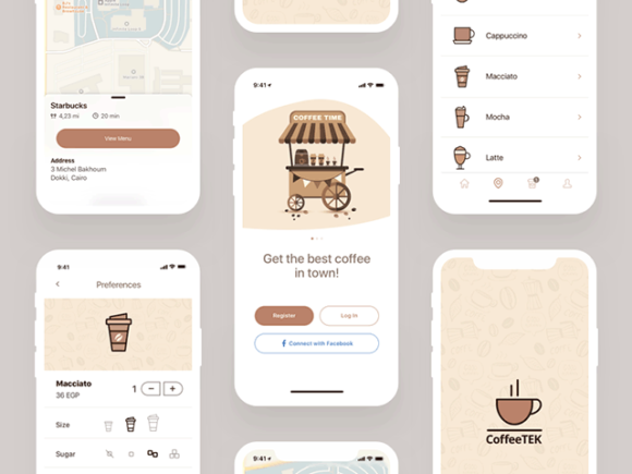 Coffee app design template for Sketch