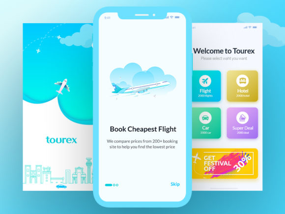 Tourex: Flight booking app design template