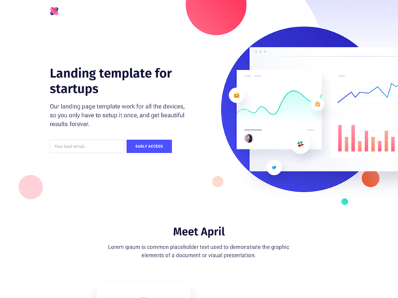 April: Landing page template for startups