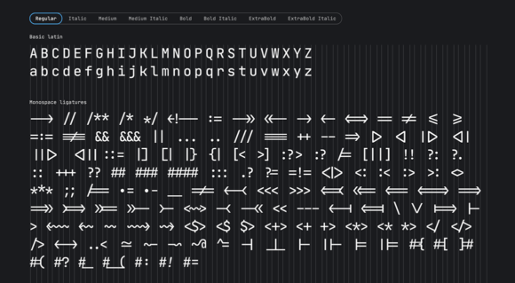 JetBrains Mono characters