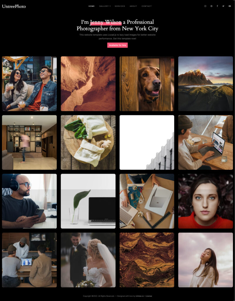 UntreePhoto: Free Bootstrap Photography Template - Freebiesbug