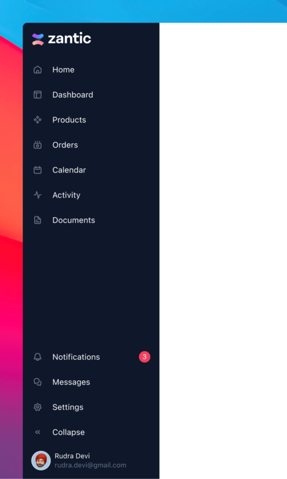 Sidebar navigation example