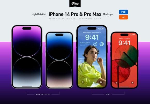 Free Apple iPhone 14 Pro & iPhone 14 Pro Max in PSD & Ai