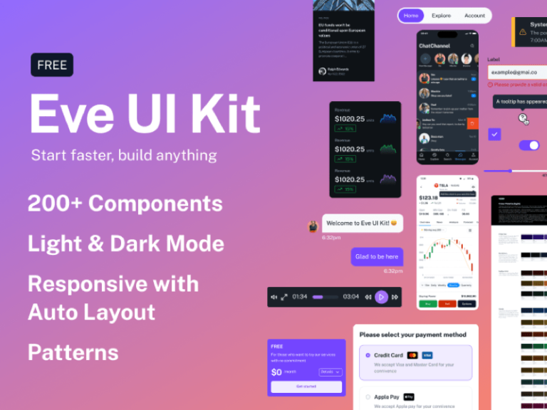 Eve: Free complete UI kit for Figma - Freebiesbug