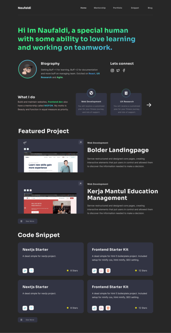 Dark Portfolio Website Template   Design + Code   Freebiesbug